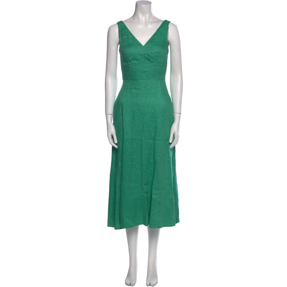 SALONI Rachel Cutout Bow Linen Midi Dress Washed Green US 6 UK 10